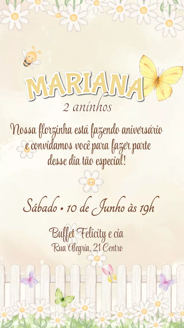 Convite Animado Aniversário Margaridas Jardim Para Editar Online