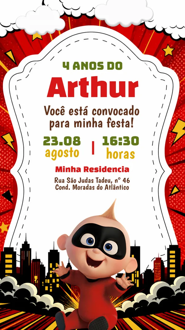 Convite Aniversário Zezinho Os Incríveis Para Editar Online