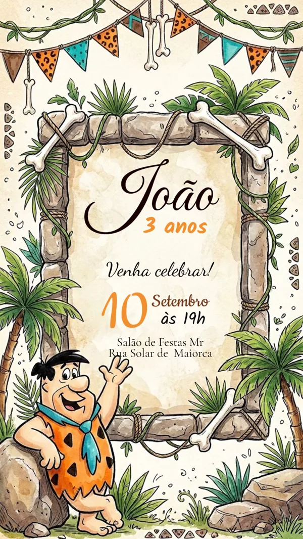 Convite Animado Aniversário Fred Flintstones Para Editar Online