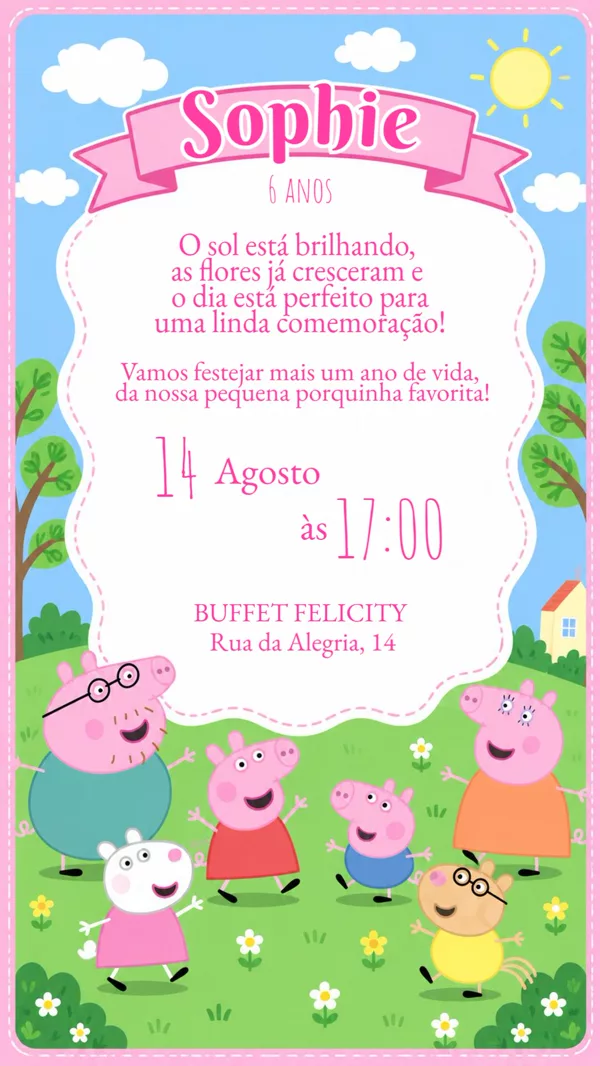 Convite Aniversário Peppa Pig Rosa Para Editar Online