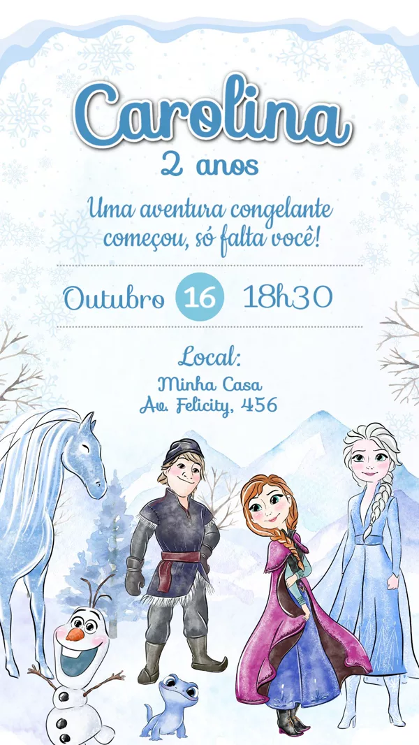 Convite Aniversário Frozen Elsa Anna Neve Para Editar Online