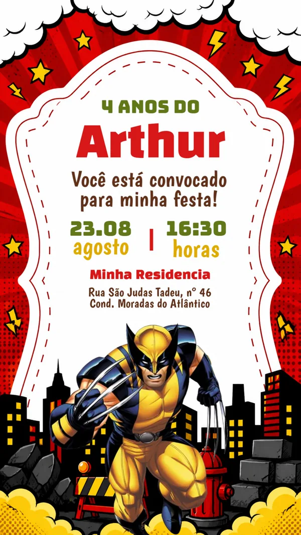 Convite Aniversário Wolverine Para Editar Online