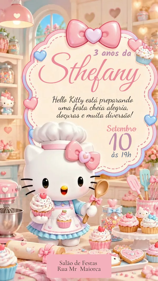 Convite Animado Aniversário Hello Kitty Para Editar Online