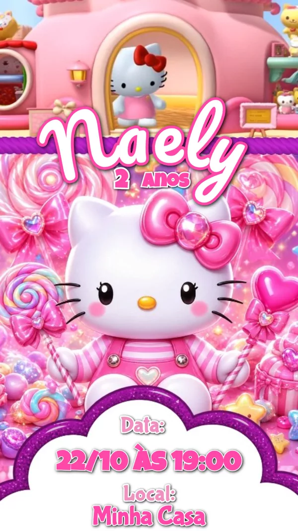 Convite Animado Aniversário Hello Kitty Doces Para Editar Online