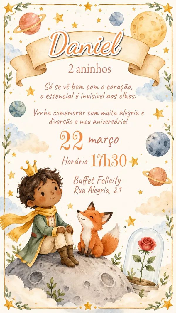 Convite Aniversário O Pequeno Príncipe Para Editar Online