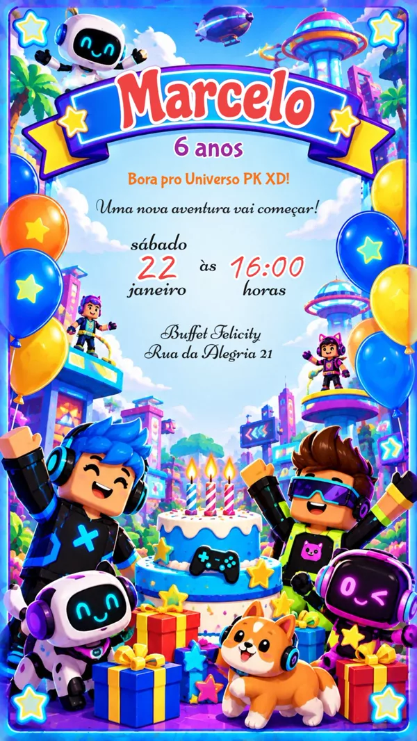 Convite Aniversário PK XD Robôs Para Editar Online