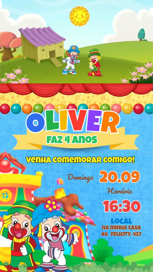 Convite Animado Aniversário Patati Patatá Para Editar Online