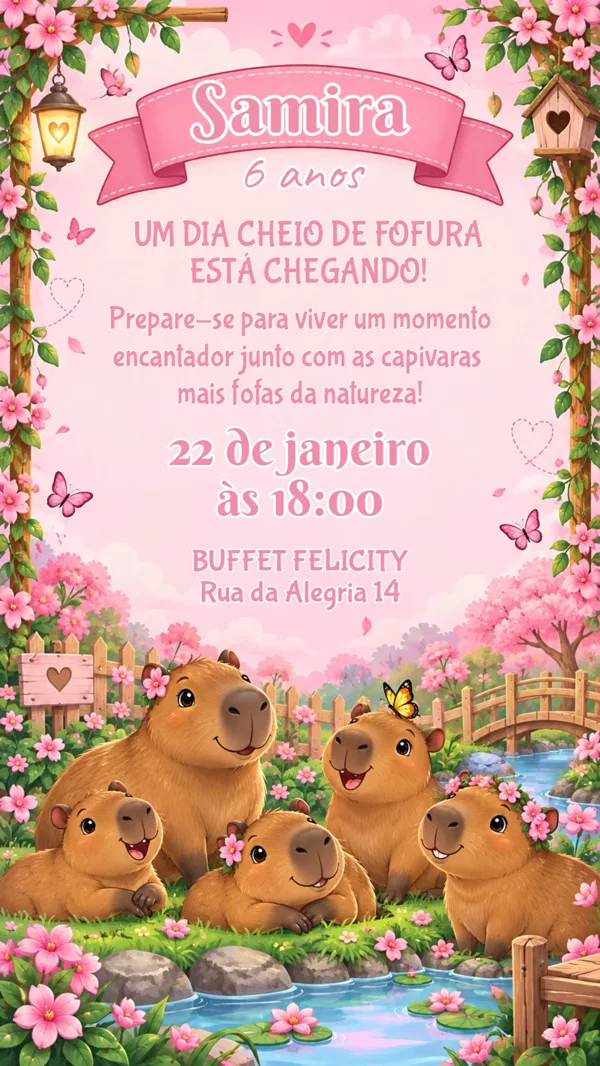 Convite Aniversário Capivara Fofo Para Editar Online