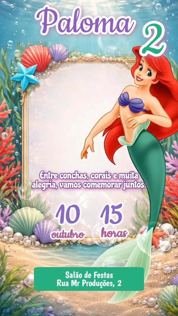 Convite Animado Aniversário Pequena Sereia Para Editar Online