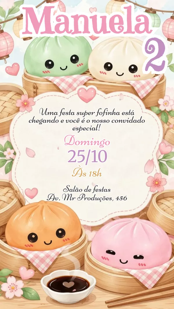 Convite Animado Aniversário Squishy Dumpling Para Editar Online