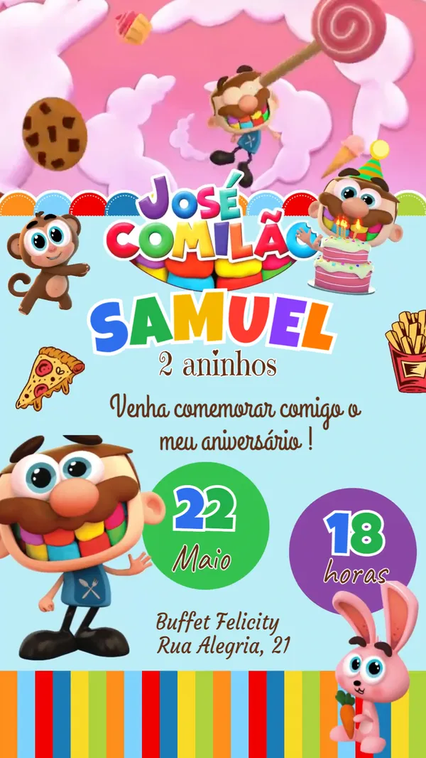 Convite Animado Aniversário José Comilão Para Editar Online
