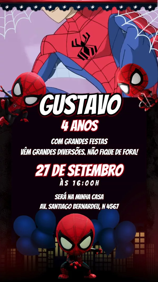 Convite Animado Aniversário Homem-Aranha Vermelho Para Editar Online