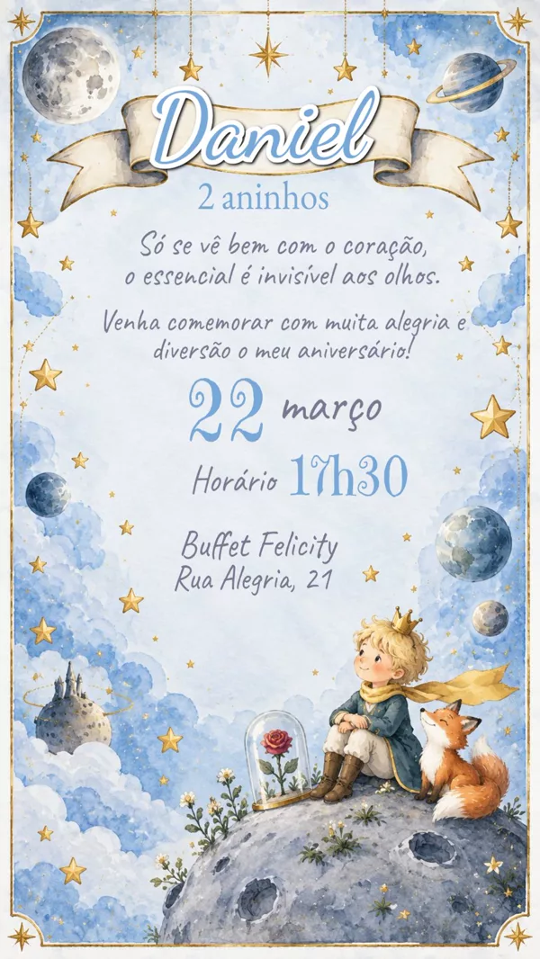 Convite Aniversário O Pequeno Príncipe Para Editar Online