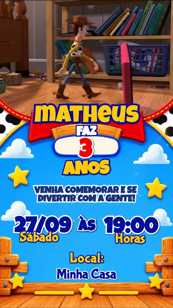 Convite Animado Aniversário Toy Story Para Editar Online