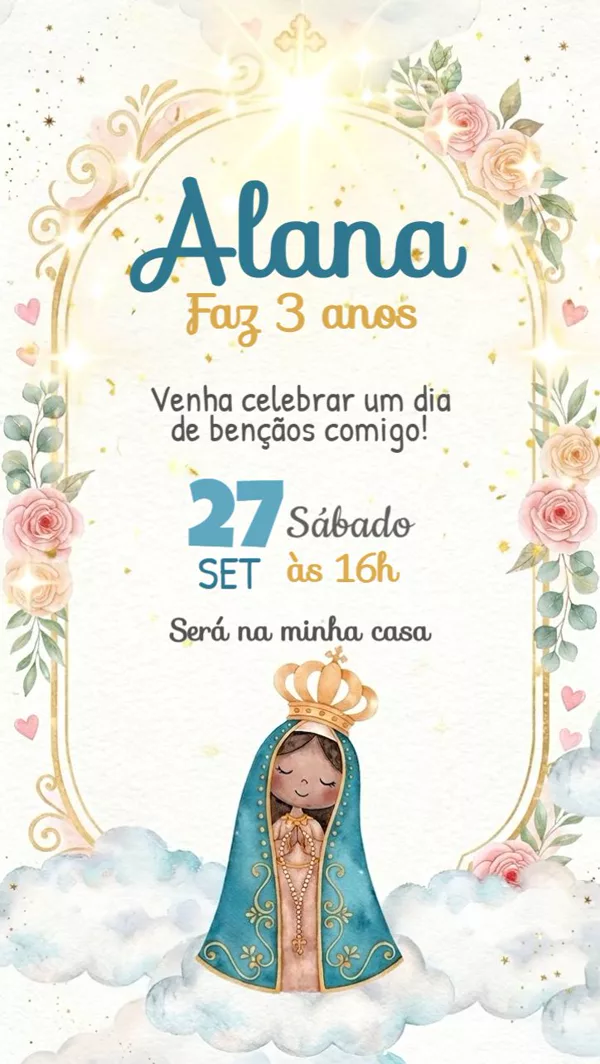 Convite Animado Aniversário Nossa Senhora Para Editar Online