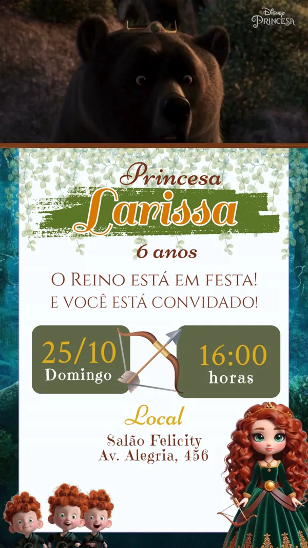 Convite Animado Aniversário Princesa Merida Para Editar Online