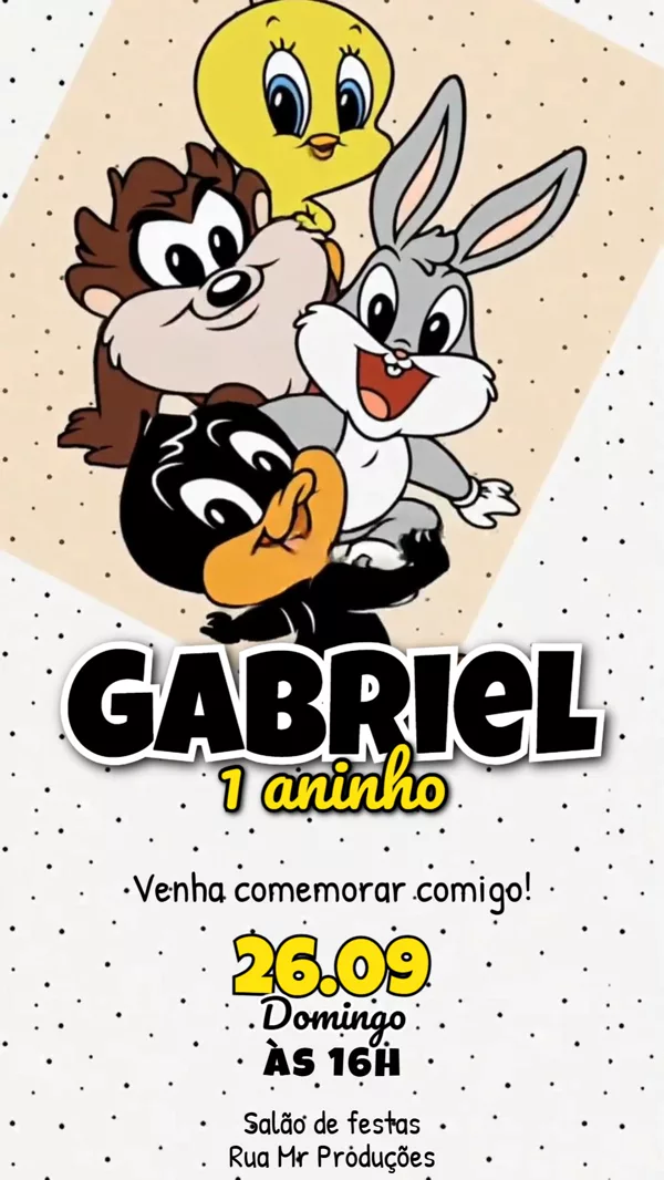 Convite Animado Aniversário Baby Looney Tunes Para Editar Online