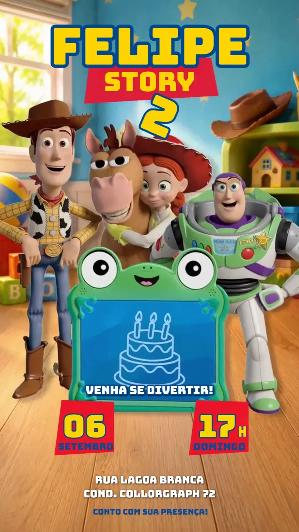 Convite Animado Aniversário Toy Story Turma Para Editar Online