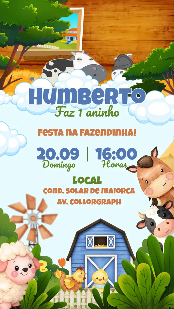 Convite Animado Aniversário Fazendinha Azul Menino Para Editar Online