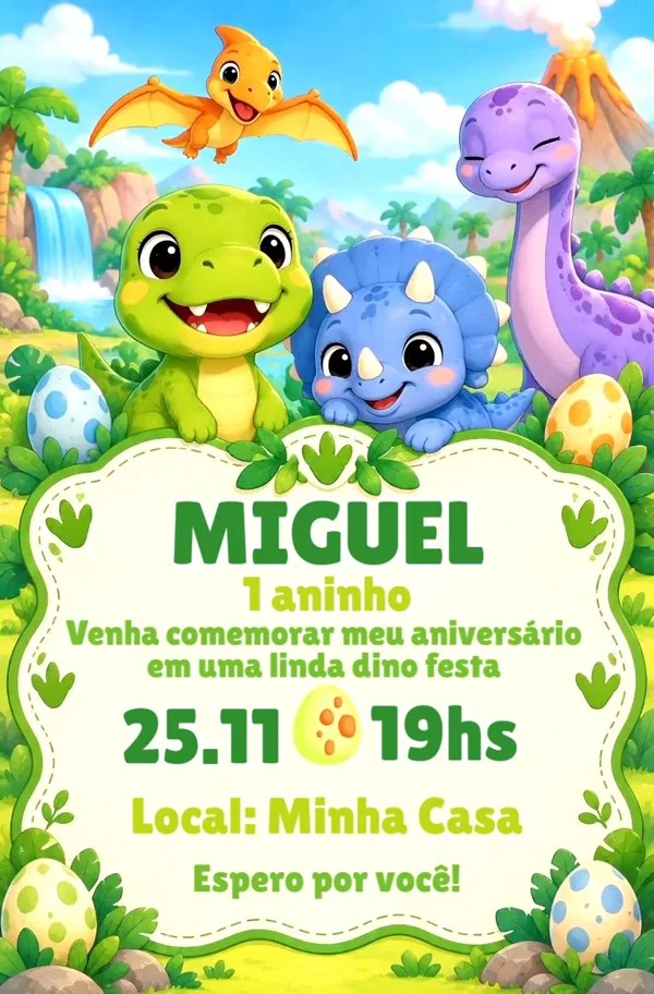 Convite Animado Aniversário Dino Baby Selva Para Editar Online