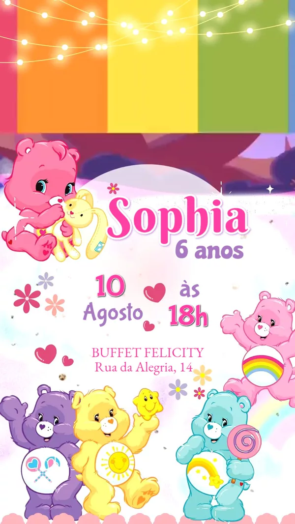 Convite Animado Aniversário Ursinhos Carinhosos Para Editar Online