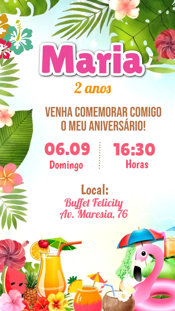 Convite Animado Aniversário Tropical Flamingo Para Editar Online