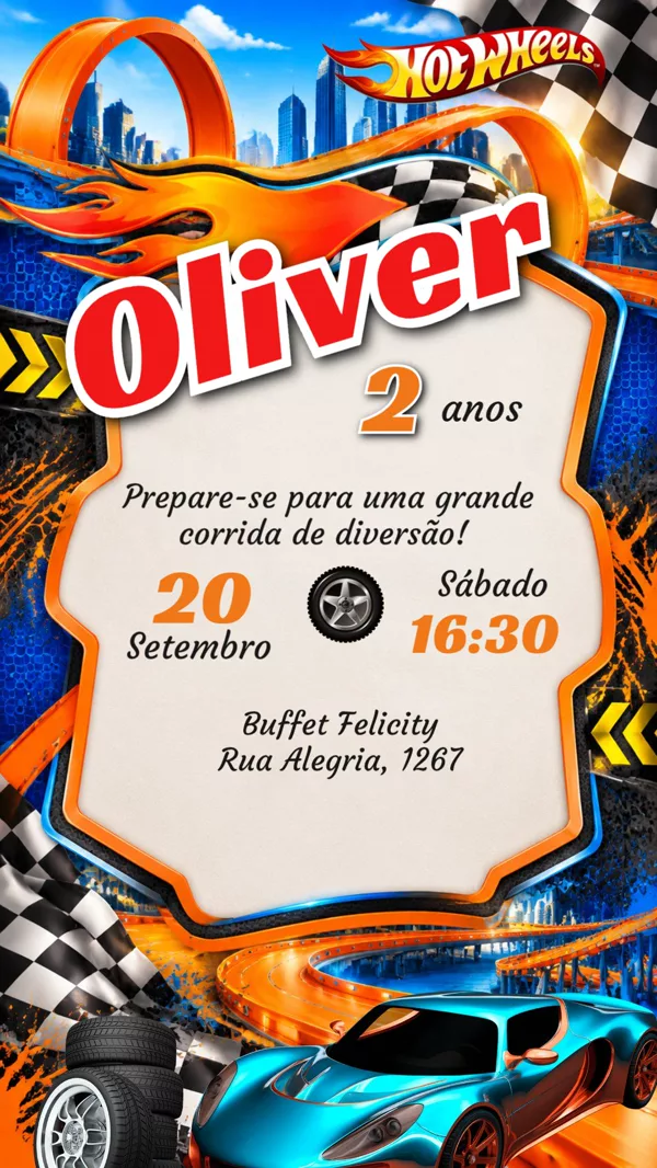 Convite Aniversário Hot Wheels Laranja Pista Para Editar Online