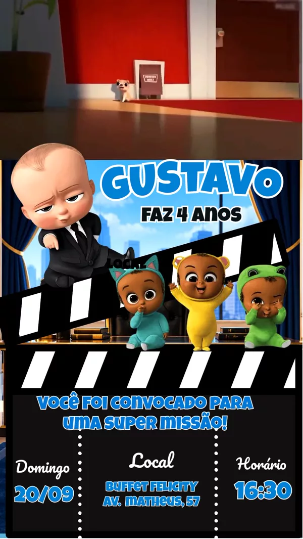 Convite Animado Aniversário Poderoso Chefinho Para Editar Online