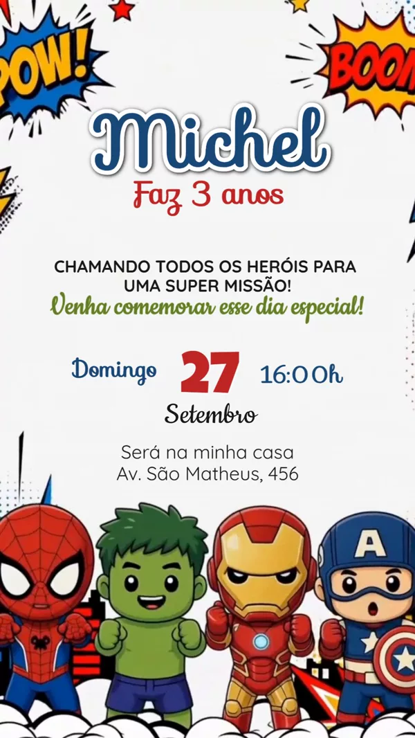 Convite Animado Aniversário Vingadores Para Editar Online