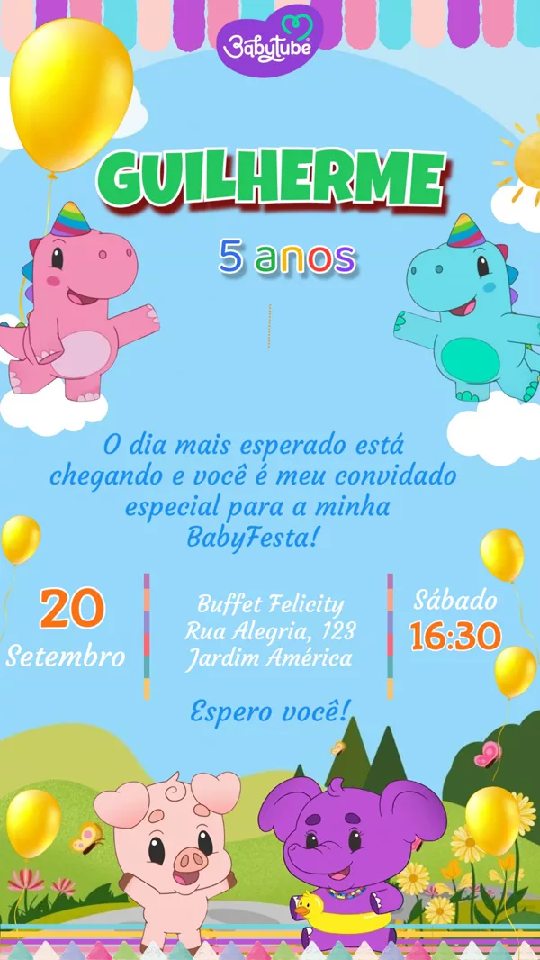 Convite Aniversário Baby Tube Infantil Para Editar Online