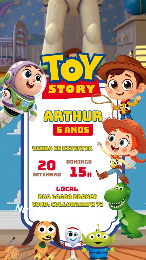 Convite Animado Aniversário Toy Story Cowboy Para Editar Online