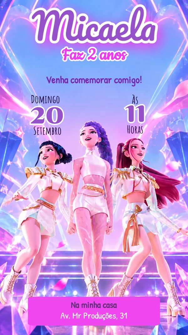 Convite Aniversário Guerreiras do K-Pop Para Editar Online