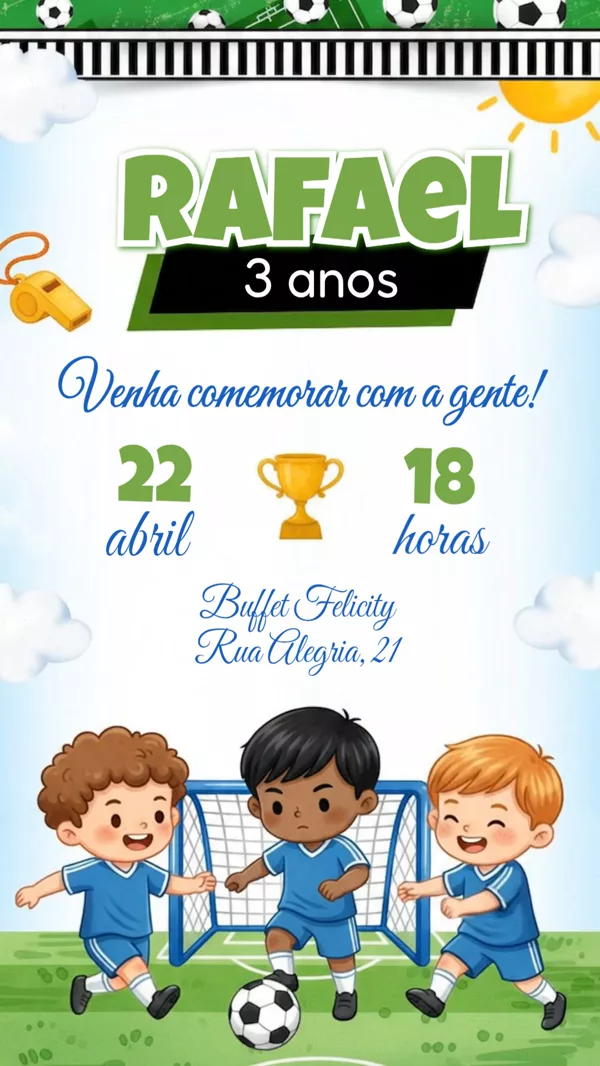Convite Animado Aniversário Futebol Campo Verde Para Editar Online
