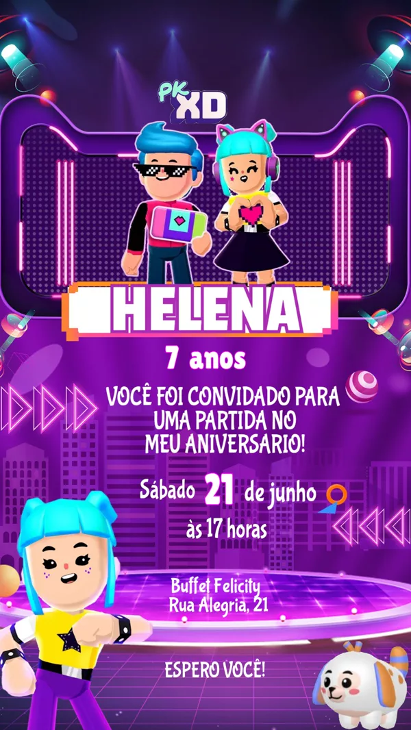 Convite Aniversário Pk Xd Menina Para Editar Online