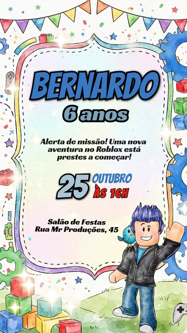 Convite Animado Aniversário Roblox Para Editar Online