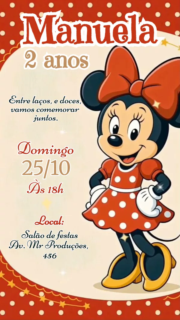 Convite Animado Aniversário Minnie Vermelha Para Editar Online