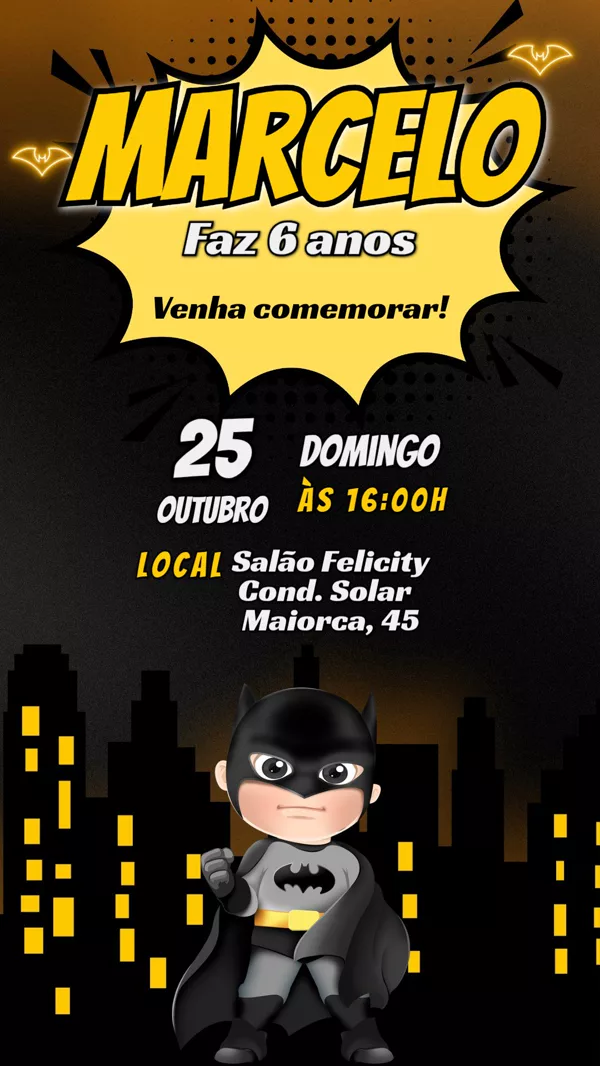 Convite Aniversário Batman Baby Para Editar Online