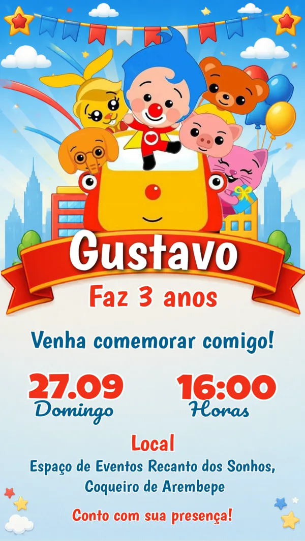 Convite Aniversário Palhaço Plim Plim Para Editar Online