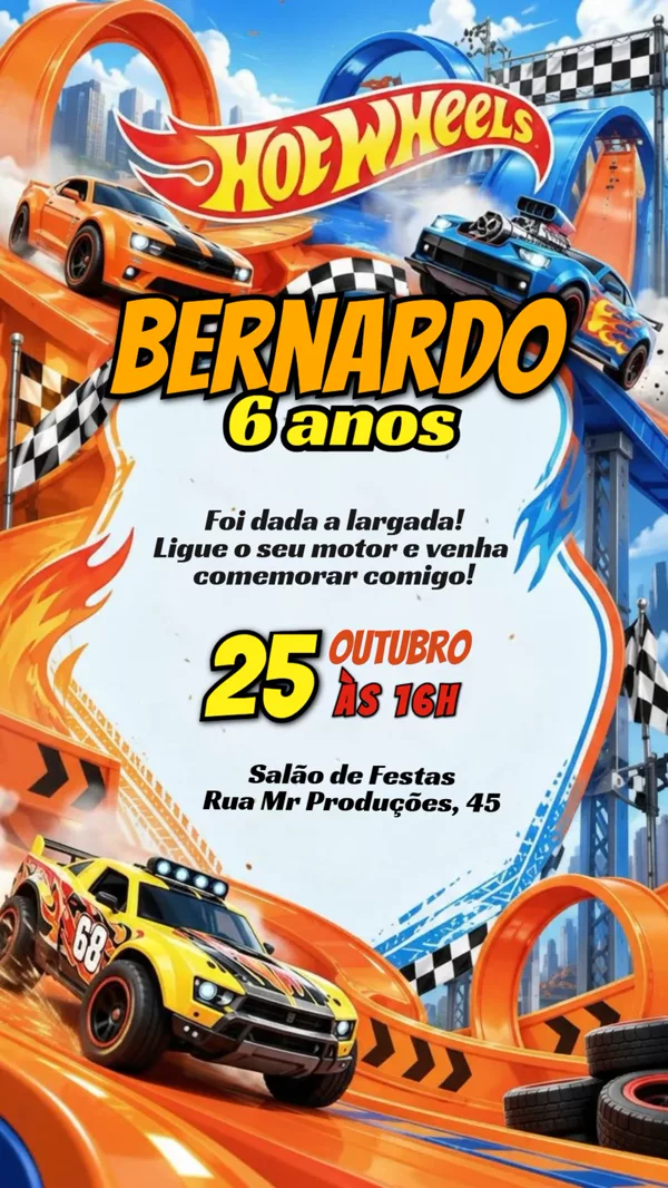 Convite Animado Aniversário Hot Wheels Pista Para Editar Online