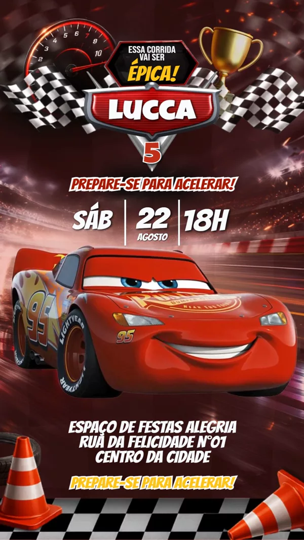 Convite Animado Aniversário Carros Disney Para Editar Online