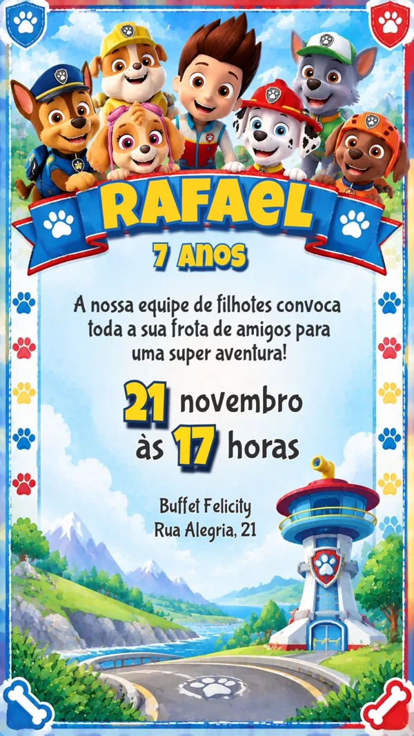 Convite Aniversário Patrulha Canina Azul Para Editar Online