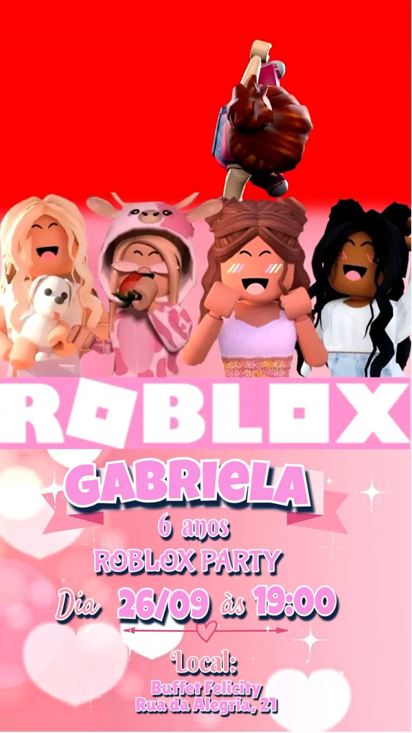 Convite Animado Aniversário Roblox Rosa Menina Para Editar Online