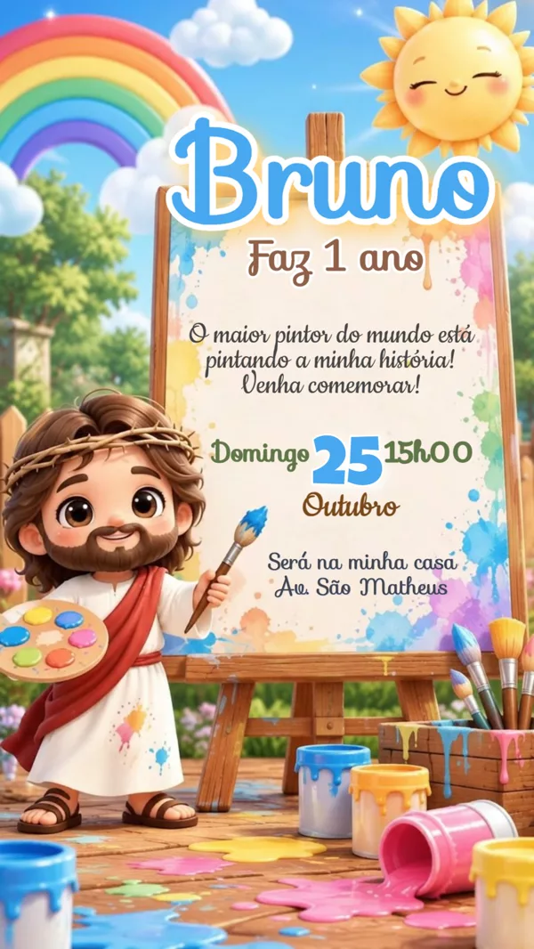 Convite Animado Aniversário Jesus Pintor Menino Para Editar Online