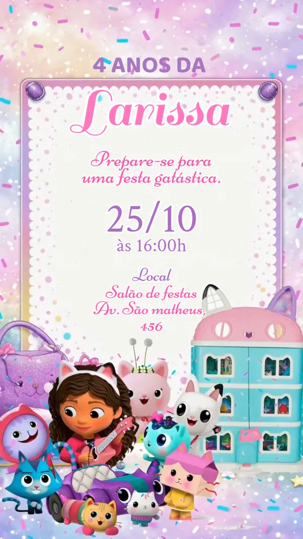 Convite Animado Aniversário Gabby Casa Mágica Para Editar Online