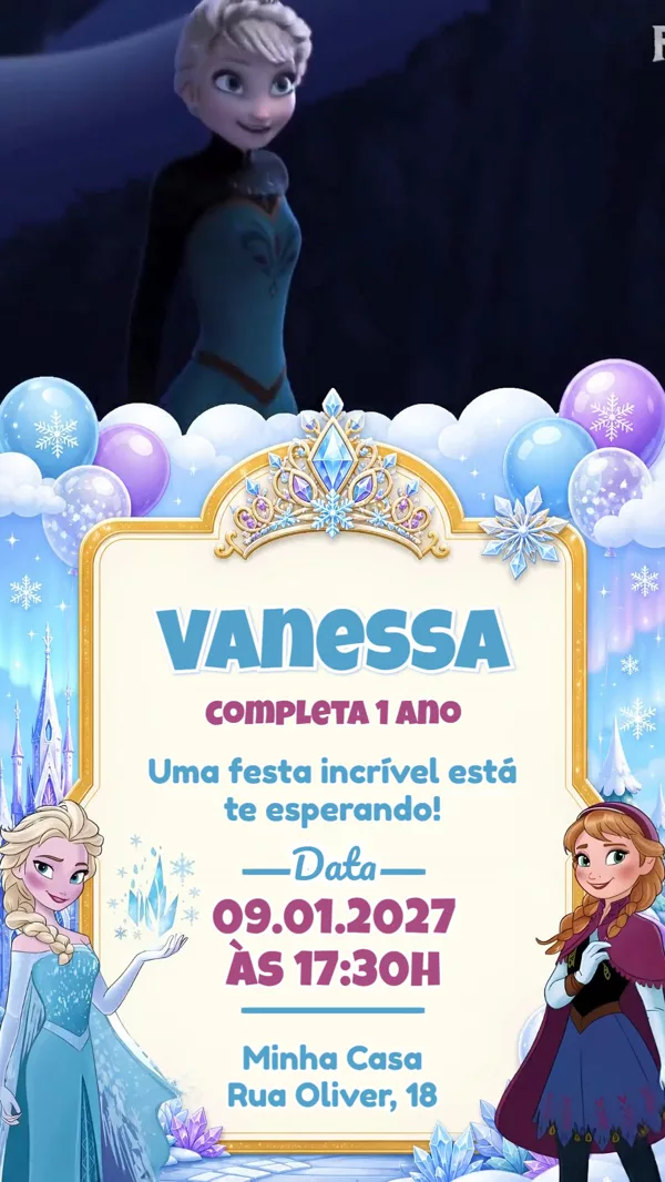 Convite Animado Aniversário Frozen Elsa e Para Editar Online