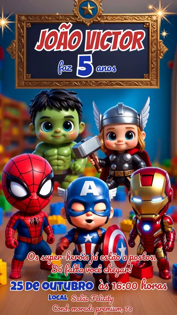 Convite Animado Aniversário Vingadores Baby Para Editar Online