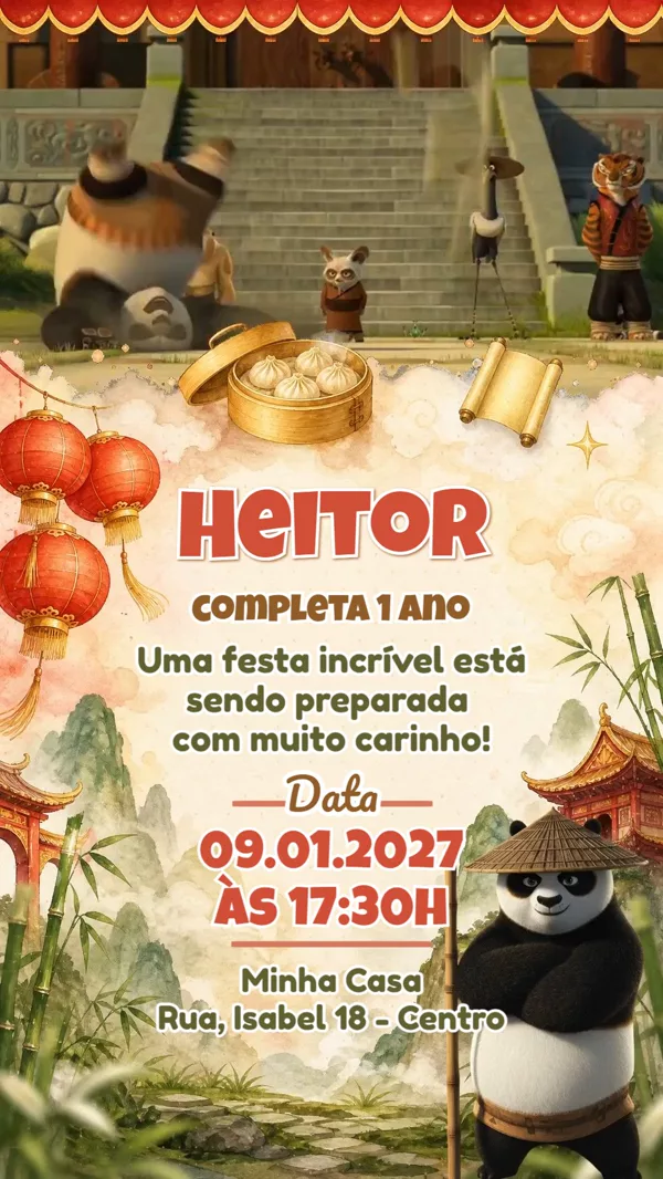 Convite Animado Aniversário Kung Fu Panda Para Editar Online