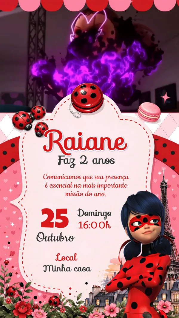 Convite Animado Aniversário Miraculous Ladybug Para Editar Online