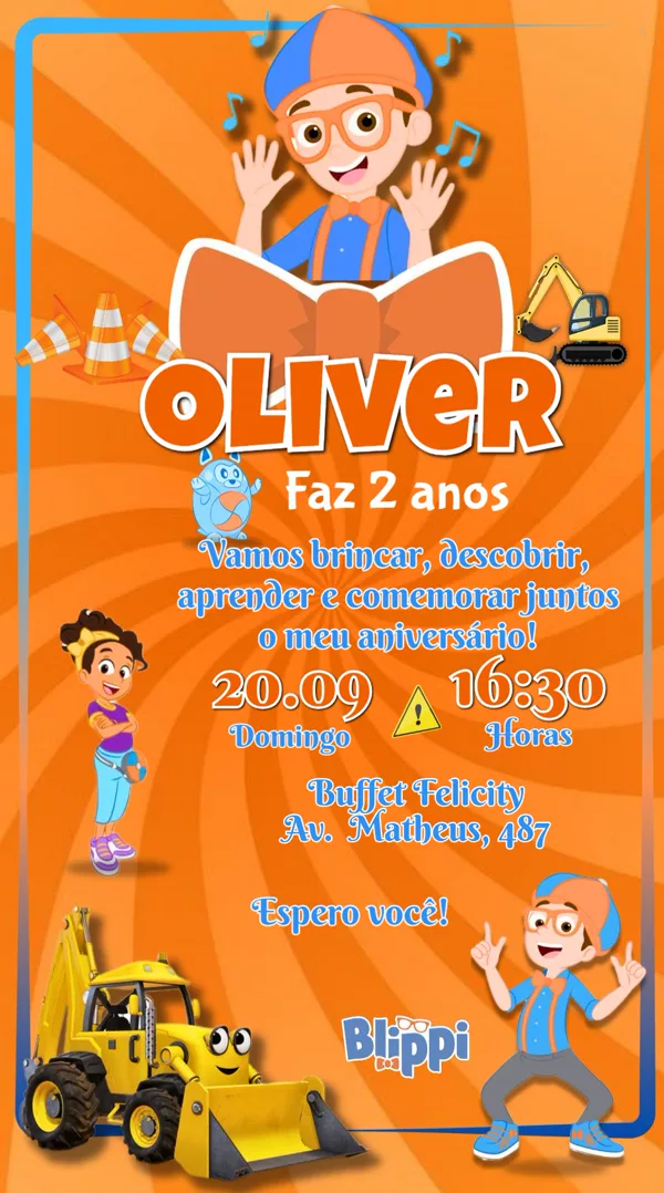 Convite Aniversário Blippi Para Editar Online