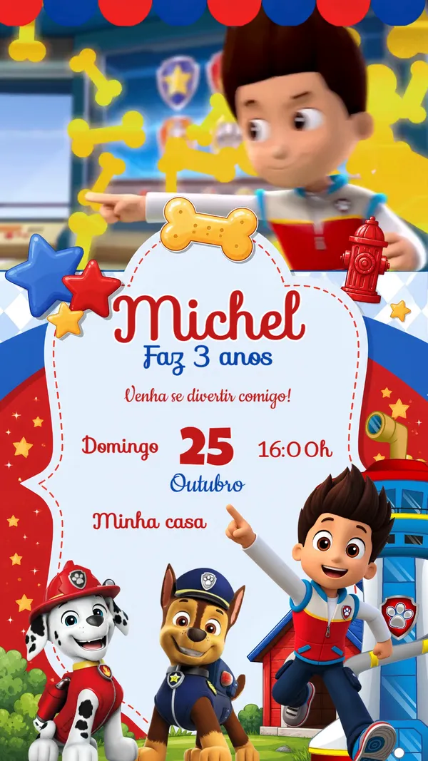 Convite Animado Aniversário Patrulha Canina Ponte Para Editar Online